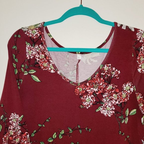 Women's Flowy Floral Long Sleeve Dress Marron and Pink 0148 - Picture 4 of 6